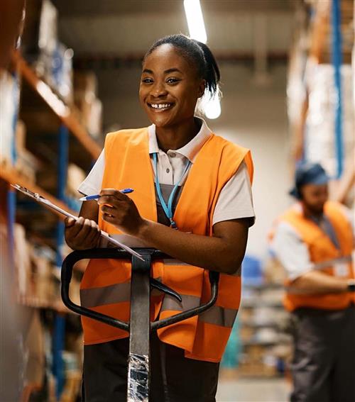 Student working in a warehouse
